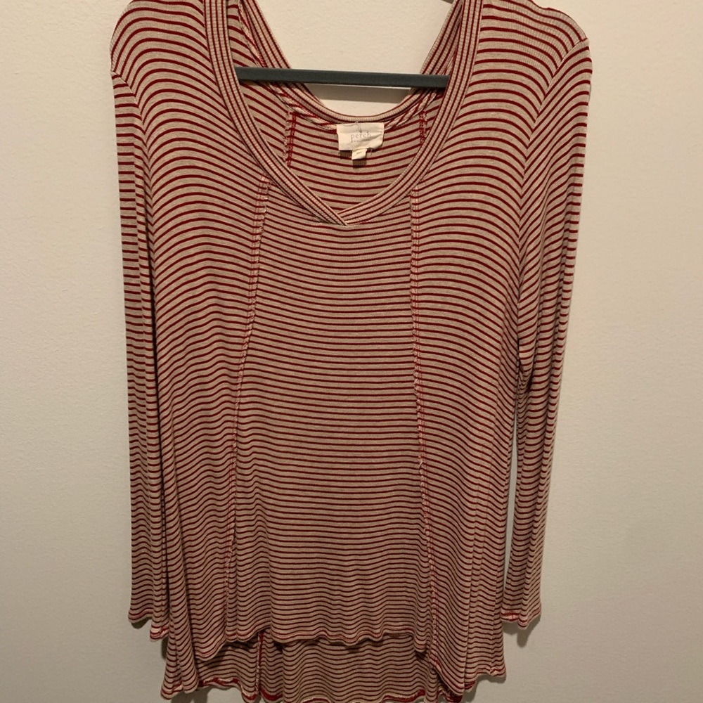 Burgundy and Tan striped, long-sleeved tunic